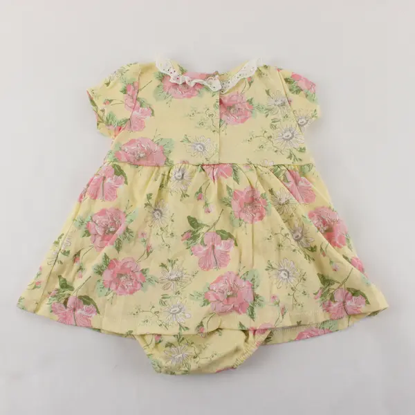 Laura Ashley Yellow Pink & White Floral Pattern One Piece Dress 12 Months