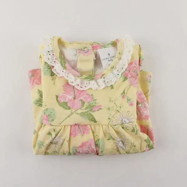 Laura Ashley Yellow Pink & White Floral Pattern One Piece Dress 12 Months