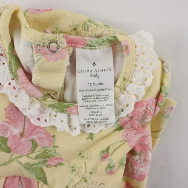 Laura Ashley Yellow Pink & White Floral Pattern One Piece Dress 12 Months