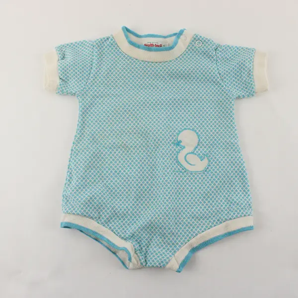 VTG Health-Tex Baby One-Piece Duck Applique 6 Mo Blue White FLAW