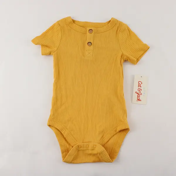 NWT Cat & Jack Mustard Yellow Ribbed Short-Sleeved One-Piece 6M-9M