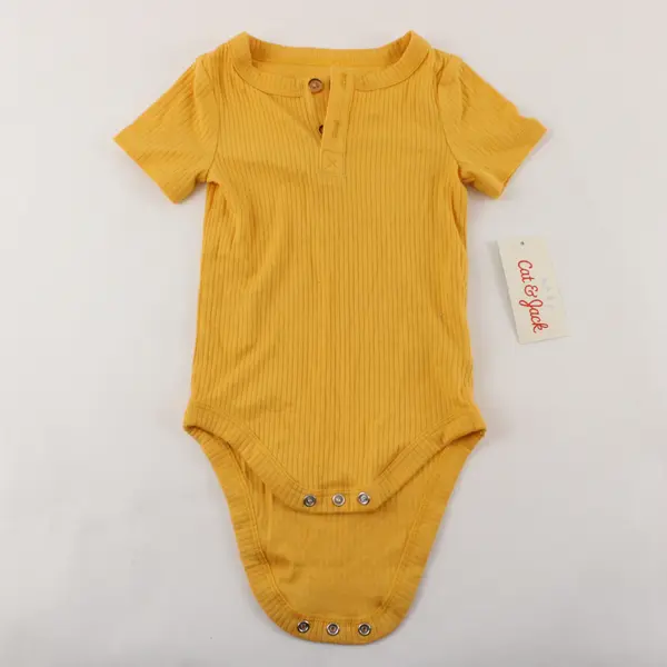 NWT Cat & Jack Mustard Yellow Ribbed Short-Sleeved One-Piece 6M-9M