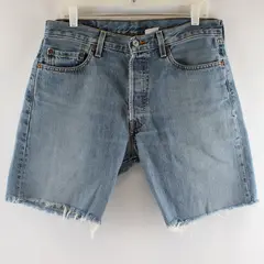 Levi's 501 Shorts Men's 34 Blue Denim Raw Hem Button Fly Medium Wash Cutoff