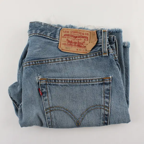 Levi's 501 Shorts Men's 34 Blue Denim Raw Hem Button Fly Medium Wash Cutoff