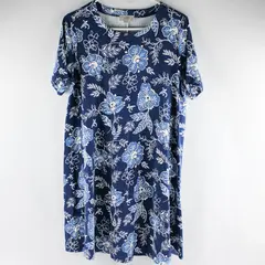 LOFT Blue White Floral Short Sleeve Dress Women's Medium