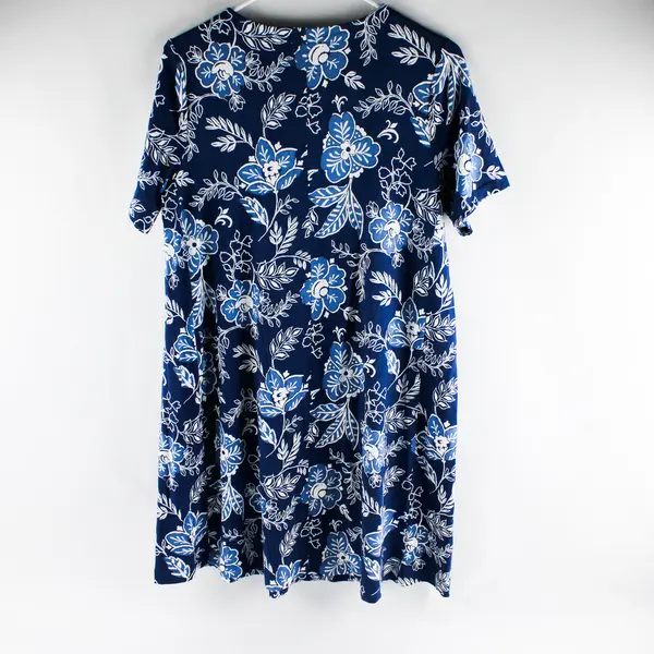 LOFT Blue White Floral Short Sleeve Dress Women's Medium