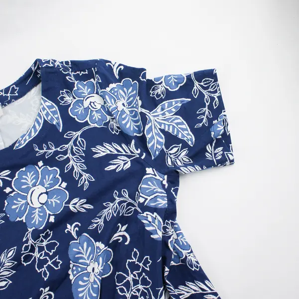 LOFT Blue White Floral Short Sleeve Dress Women's Medium