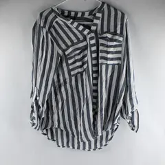 A New Approach Blue & White Striped Roll-Tab Sleeve Blouse Women's Medium