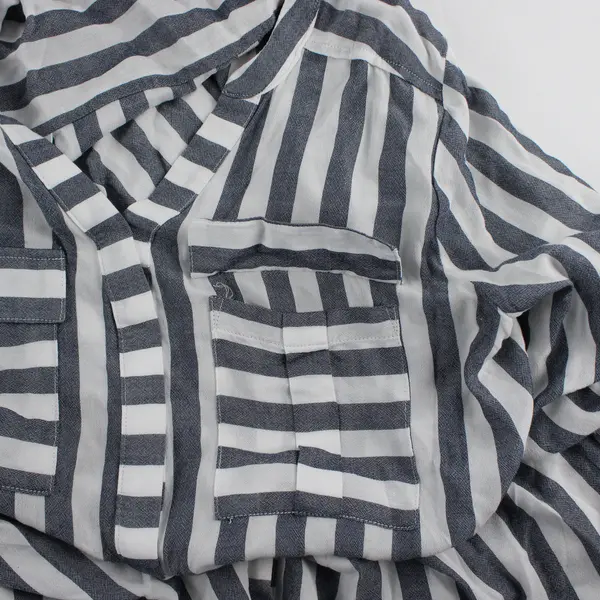 A New Approach Blue & White Striped Roll-Tab Sleeve Blouse Women's Medium
