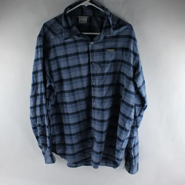 Columbia Blue Plaid Flannel Button-Up Men's Large