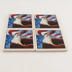 Lot of 4 Matching Stone Coasters American Eagle & Flag, D. Morgan 2001 