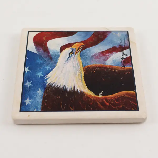 Lot of 4 Matching Stone Coasters American Eagle & Flag, D. Morgan 2001 