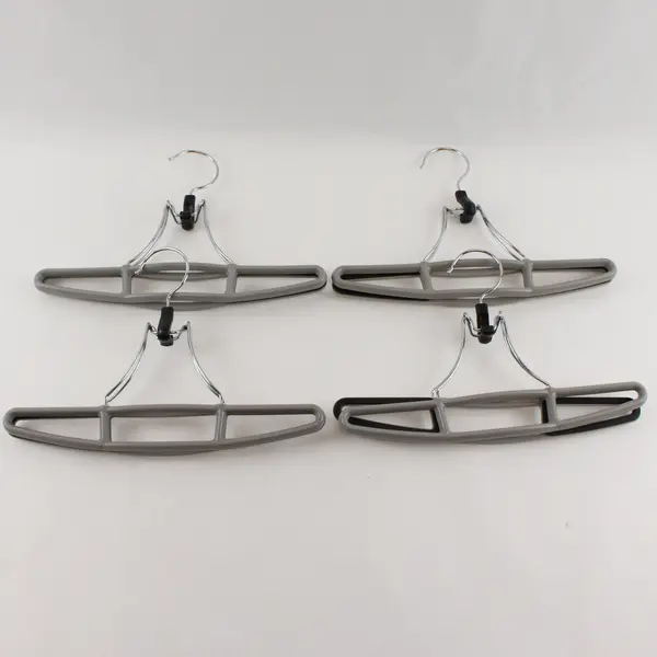 Lot of 4 Vintage Gray Plastic Clamp Clothes Hangers