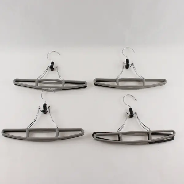 Lot of 4 Vintage Gray Plastic Clamp Clothes Hangers