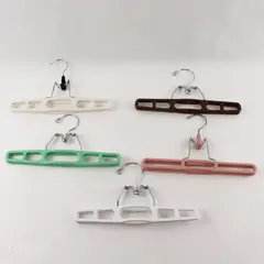 Mixed Lot of 5 Vintage Plastic Clamp Clothes Hangers Varied Colors