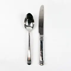 Lot of 2 Retroneu Equation Stainless Steel Oval Soup Spoon 8" and Knife 9.5"