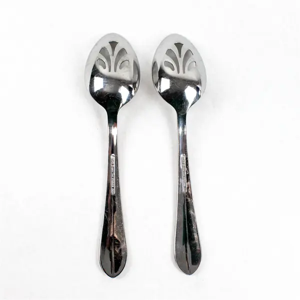 Lot of 2 Reed & Barton Helena Maria 8.5" Stainless Steel Slotted Serving Spoons