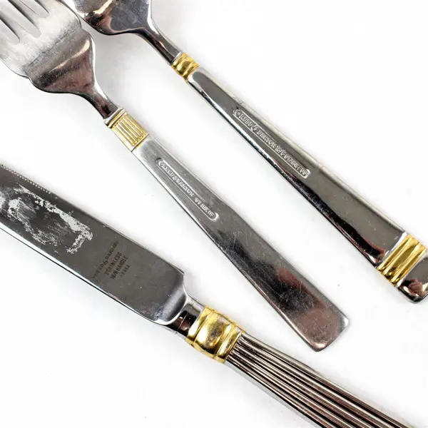 Lot of 3 Reed & Barton Golden Crescendo Stainless Fork, Salad Fork and Knife