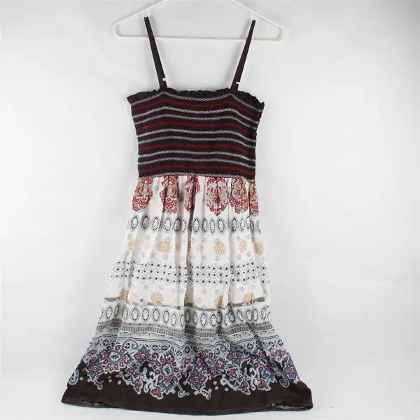 Magic Multicolor Boho Sleeveless Smocked Knee-Length Dress Women's Large 