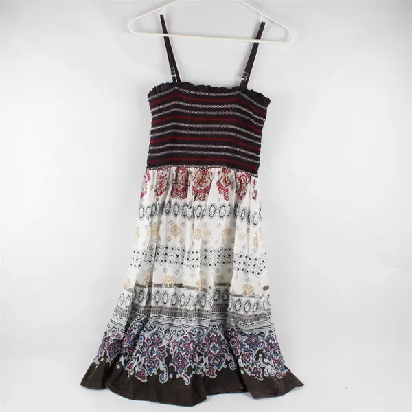 Magic Multicolor Boho Sleeveless Smocked Knee-Length Dress Women's Large 