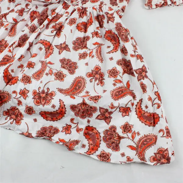 Everlily White and Orange Paisley Puff Sleeve Smocked Mini Dress Women's XL