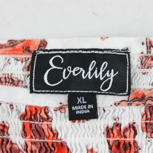 Everlily White and Orange Paisley Puff Sleeve Smocked Mini Dress Women's XL