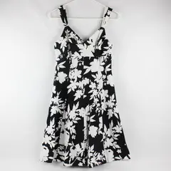 American Living Black & White Floral Empire Waist Knee-Length Dress Women's 4