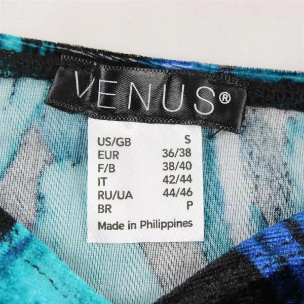Venus Blue and Black Floral Pattern Velour Knee-Length Dress Women's Small