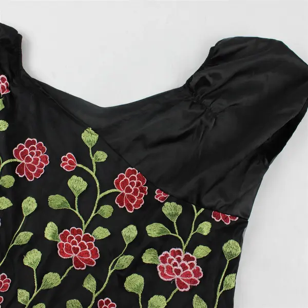 NWT Ibtom Castle Floral Embroidered Black Tulle Midi Dress Women's XL