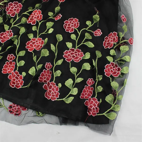 NWT Ibtom Castle Floral Embroidered Black Tulle Midi Dress Women's XL