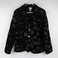 Chico's Silver Embroidered Black Velvet Blazer Women's Size 2