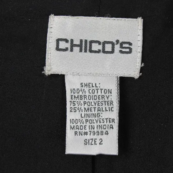 Chico's Silver Embroidered Black Velvet Blazer Women's Size 2