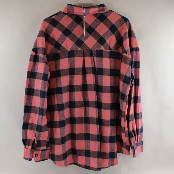 NWT Fantaslook Pink and Blue Check Button-Up Flannel Women's XL