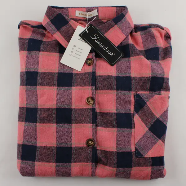 NWT Fantaslook Pink and Blue Check Button-Up Flannel Women's XL