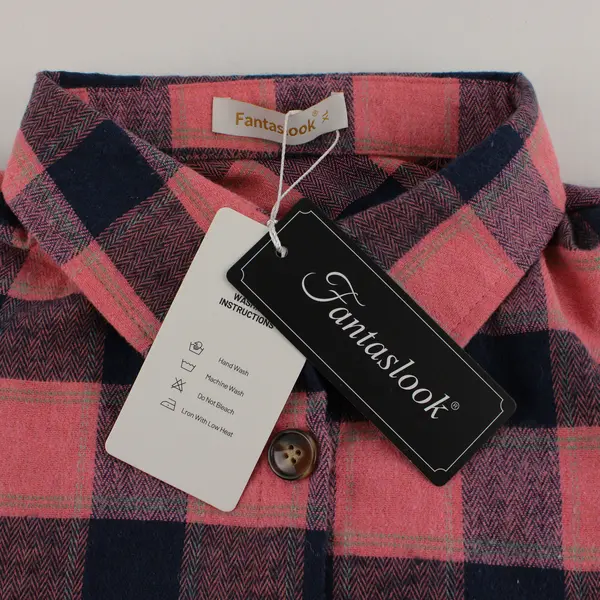 NWT Fantaslook Pink and Blue Check Button-Up Flannel Women's XL