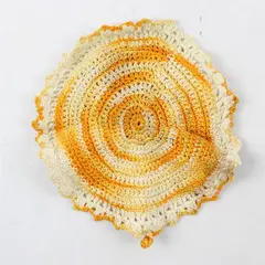 Vintage Handmade Crocheted Yellow Flower Hot Pad 6.5" Flawed