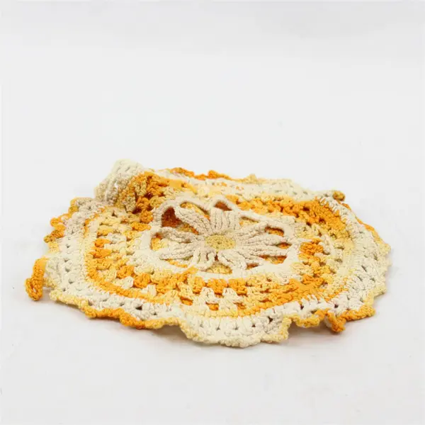 Vintage Handmade Crocheted Yellow Flower Hot Pad 6.5" Flawed