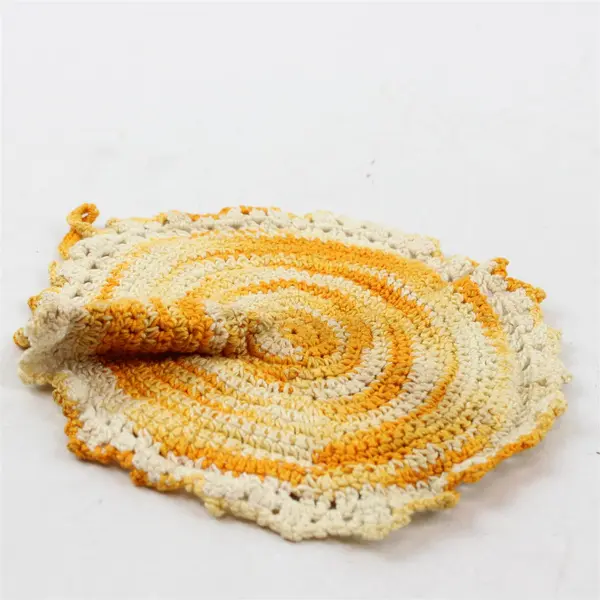 Vintage Handmade Crocheted Yellow Flower Hot Pad 6.5" Flawed