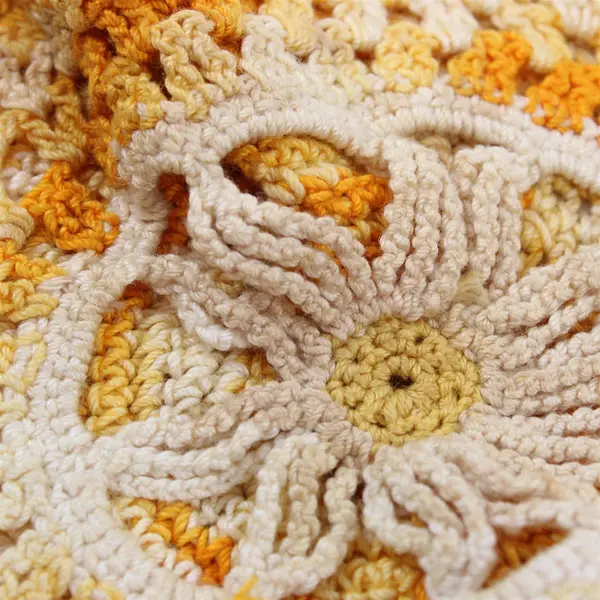 Vintage Handmade Crocheted Yellow Flower Hot Pad 6.5" Flawed
