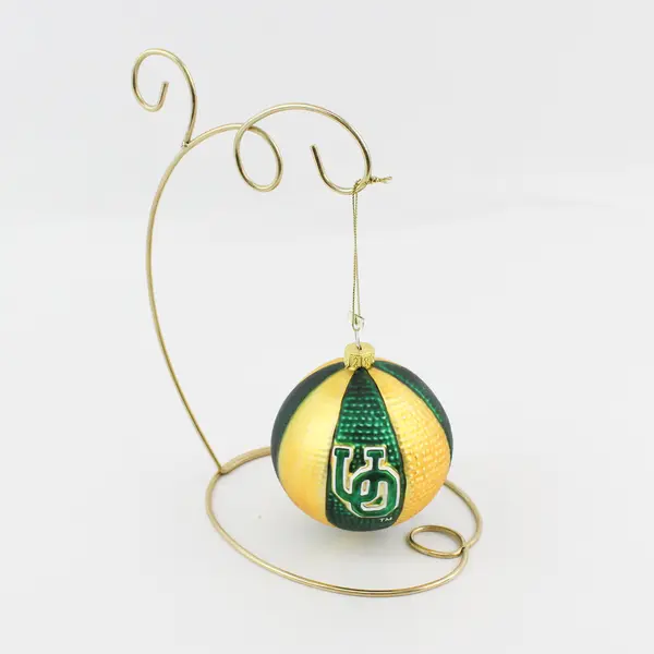 University of Oregon Mercury Glass Ornament With Brass Ornament Stand