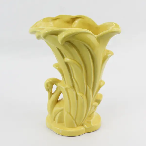 Vintage McCoy Pottery Swan Vase Yellow 9.25"