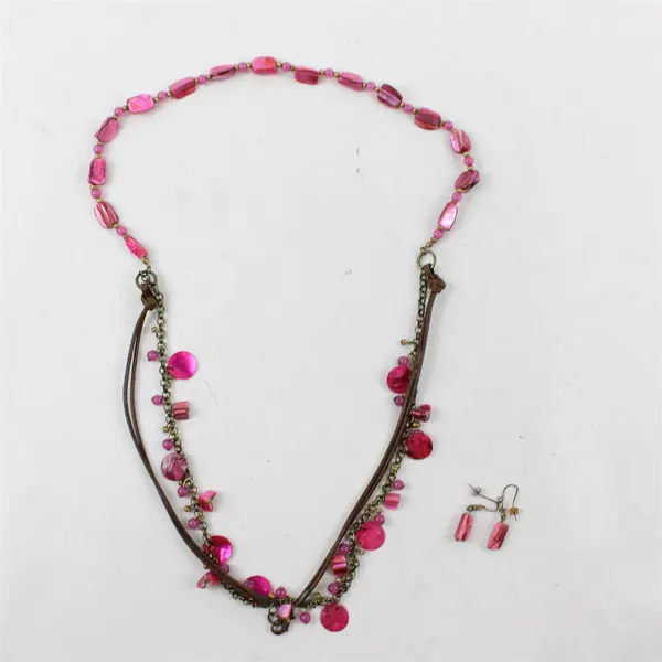 Pink Beaded Necklace and Dangle Earrings Set Demi-Parure