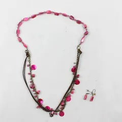 Pink Beaded Necklace and Dangle Earrings Set Demi-Parure