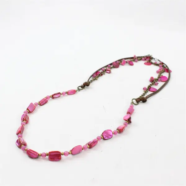 Pink Beaded Necklace and Dangle Earrings Set Demi-Parure