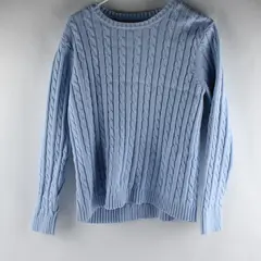 L. L. Bean Solid Baby Blue Color Knit Sweater Top 100% Cotton Womens Size XL