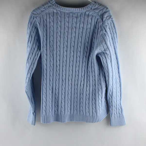 L. L. Bean Solid Baby Blue Color Knit Sweater Top 100% Cotton Womens Size XL