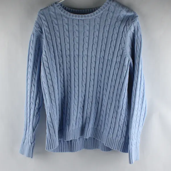 L. L. Bean Solid Baby Blue Color Knit Sweater Top 100% Cotton Womens Size XL