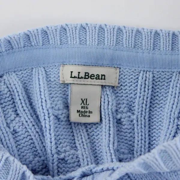 L. L. Bean Solid Baby Blue Color Knit Sweater Top 100% Cotton Womens Size XL