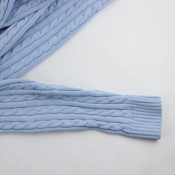 L. L. Bean Solid Baby Blue Color Knit Sweater Top 100% Cotton Womens Size XL