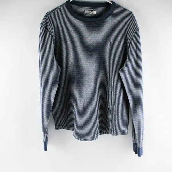American Eagle Blue/Gray Horizontal Striped Knit Long Sleeve Sweater Womens Sz L